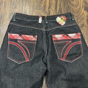 Attitude Gold Jeans Red Patchwork Embroidered Pockets Size 30x30*‎ Y2K Hip Hop